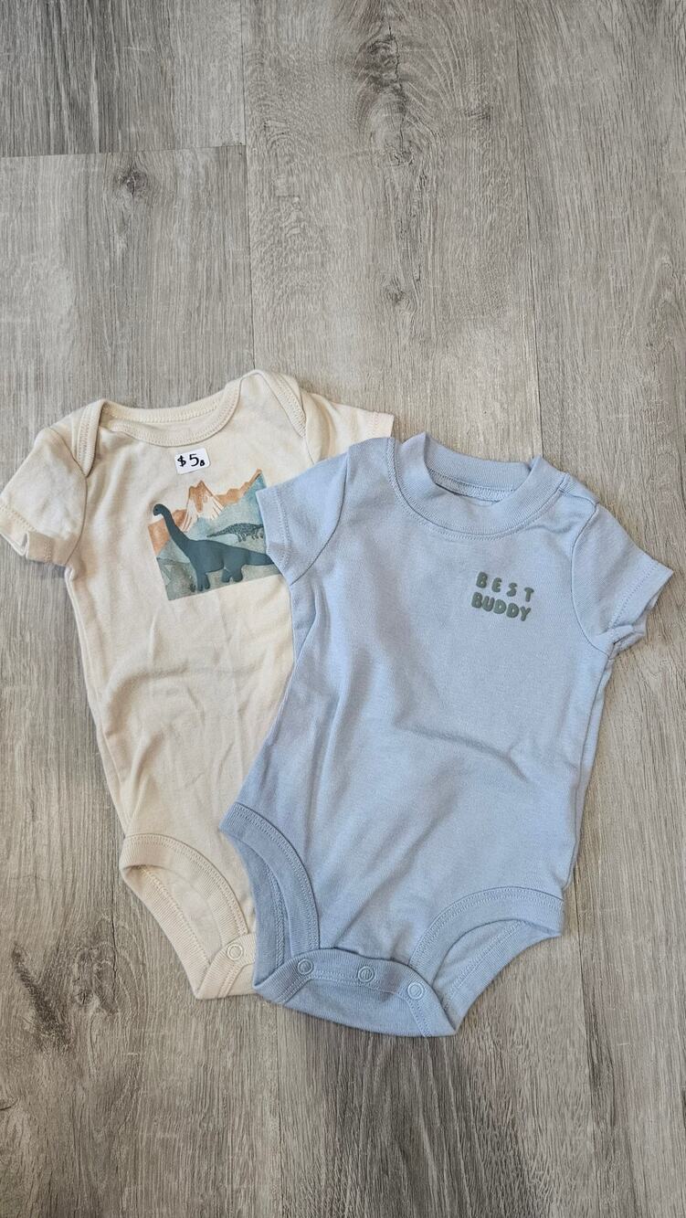Carter's 0-3 Month Old Baby Clothes Pack of 2 Body Suits Dinosaur Bundle